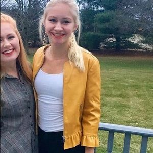 Zara cropped yellow fake leather jacket